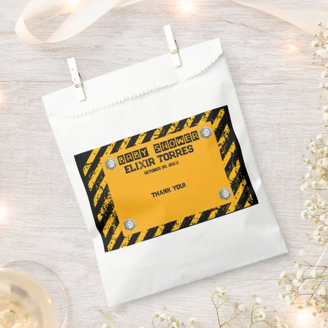 Construction Yellow & Black Baby Shower Favour Bags (Clipped)
