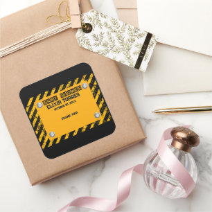 Construction Yellow & Black Baby Shower Square Sticker