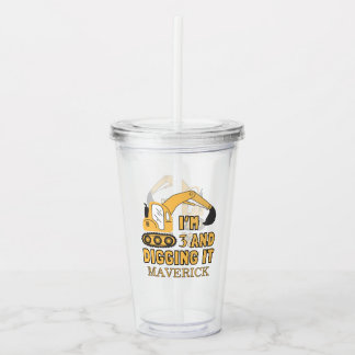 Construction Yellow Boys Dump Truck Birthday Acrylic Tumbler