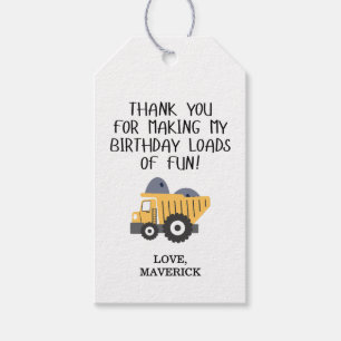 Construction Yellow Boys Dump Truck Birthday Gift Tags