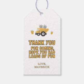 Construction Yellow Boys Dump Truck Birthday Gift Tags