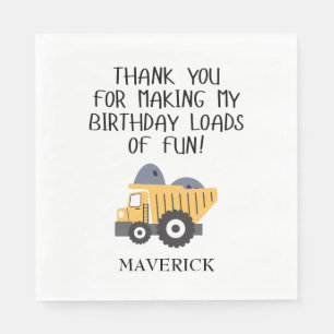 Construction Yellow Boys Dump Truck Birthday Napkin