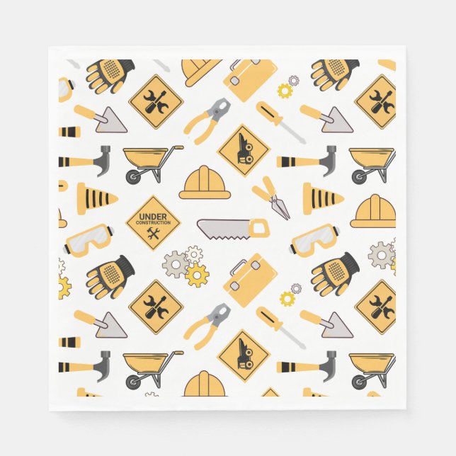 Construction Yellow Boys Dump Truck Birthday Napkin (Front)