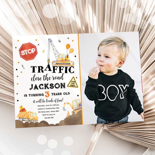 Construction Yellow Dump Truck Boy Birthday Invitation (Creator Uploaded)