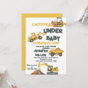 Construction Yellow Dump Truck Digger Baby Shower Invitation