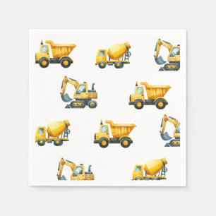 Construction, yellow dump truck napkins