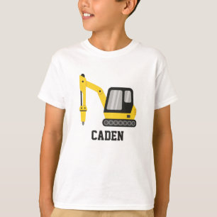 Construction Yellow Excavator Breaker Kids Name T-Shirt