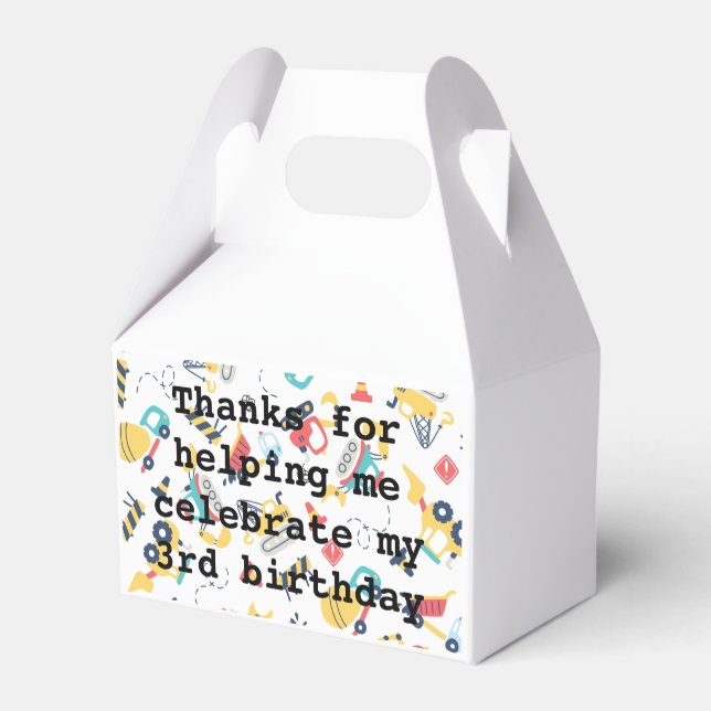 Construction yellow trucks car 3rd birthday  favour box (Back Side)