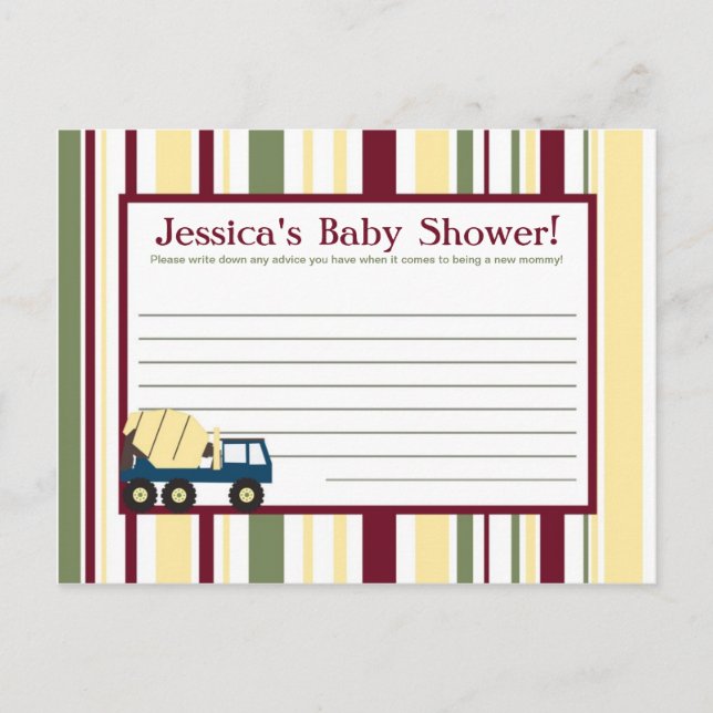 Construction Zone Baby Shower Writable Advice Card (Front)