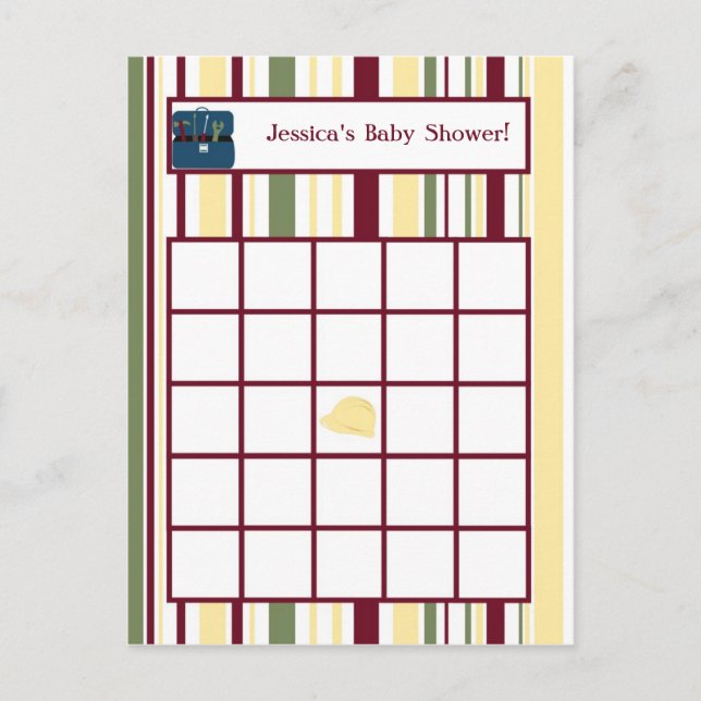 Construction Zone Baby Shower Writable Bingo Card (Front)