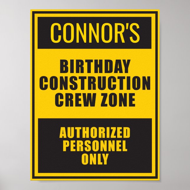 Construction Zone Birthday Poster Sign (Front)