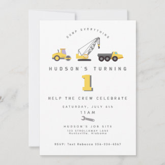 Construction Zone Dump Truck Birthday Invitation