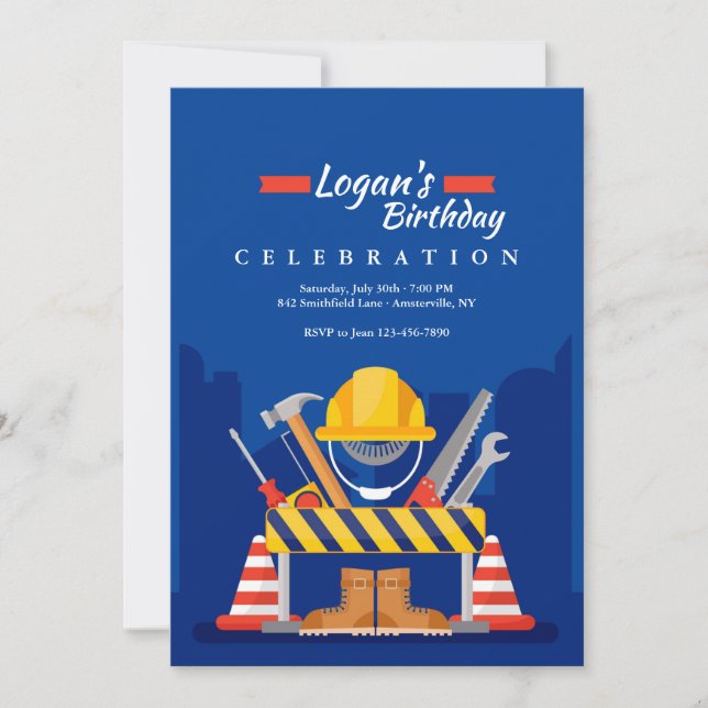 Construction's My Game Birthday Invitation (Front)