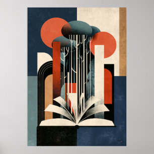 Constructivist Reading Forest Geometric Book Lover Poster