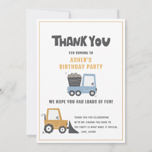 Constrution Theme Birthday Party Thank You Card