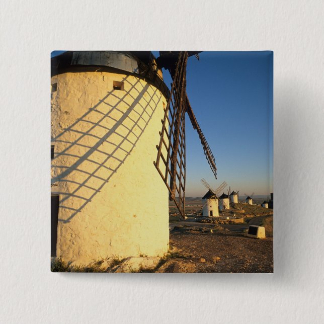 Consuegra, La Mancha, Spain, windmills and 15 Cm Square Badge (Front)