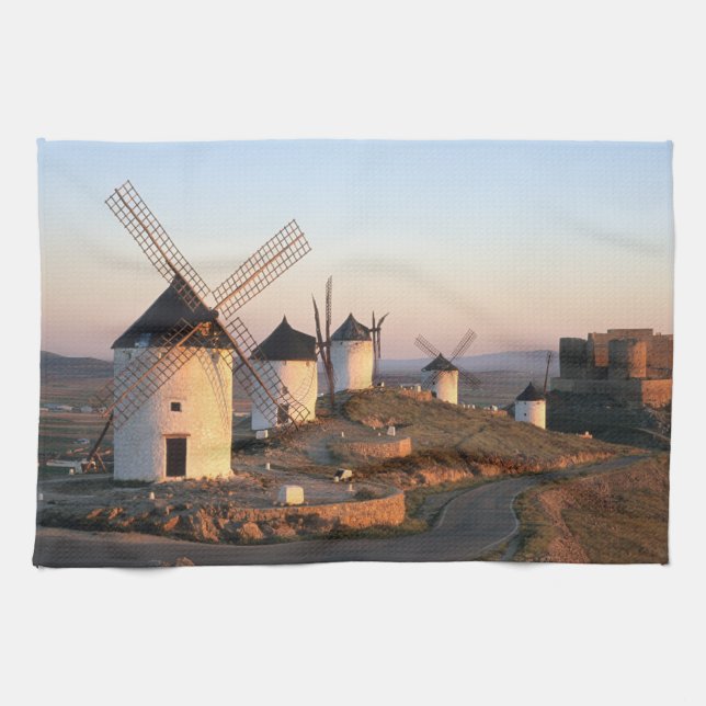 Consuegra, La Mancha, Spain, windmills Tea Towel (Horizontal)