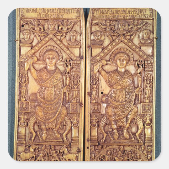 Consular diptych Anastasius  carved Square Sticker (Front)