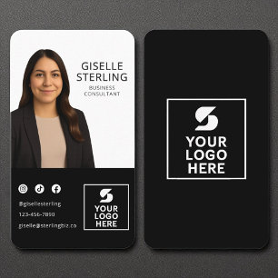 Consultant Black White Photo Logo Portrait  Business Card