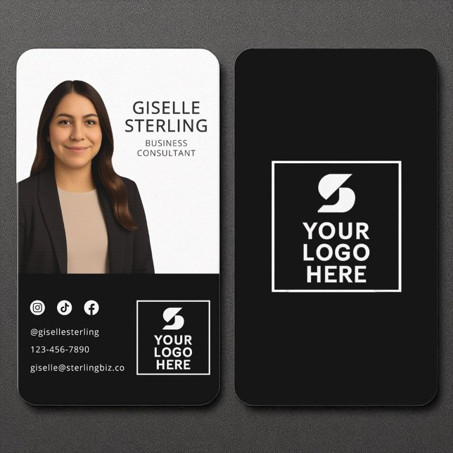 Consultant Black White Photo Logo Portrait  Business Card (Creator Uploaded)