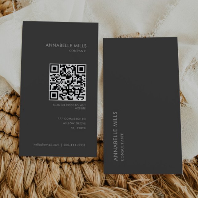 Consultant Grey Vertical Minimalist Simple Qr Code Business Card (Creator Uploaded)
