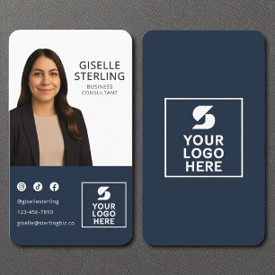 Consultant Navy Blue Photo Logo Portrait  Business Card
