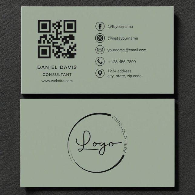 Consultant Sage Green Logo QR Code  Business Card (Creator Uploaded)