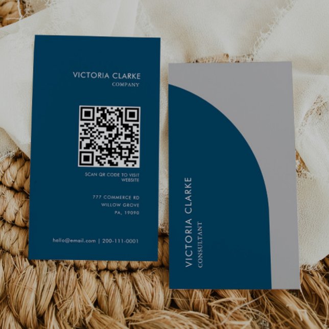 Consultant Vertical Blue Light Grey Arch Qr Code Business Card (Creator Uploaded)