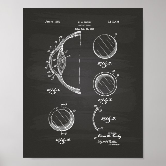 Contact Lens 1950 Patent Art Chalkboard Poster (Front)