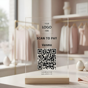 Contactless Payment QR Code Business Logo Acrylic Acrylic Sign