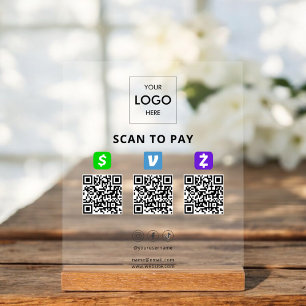 Contactless Payment QR Code Business Logo Acrylic Acrylic Sign