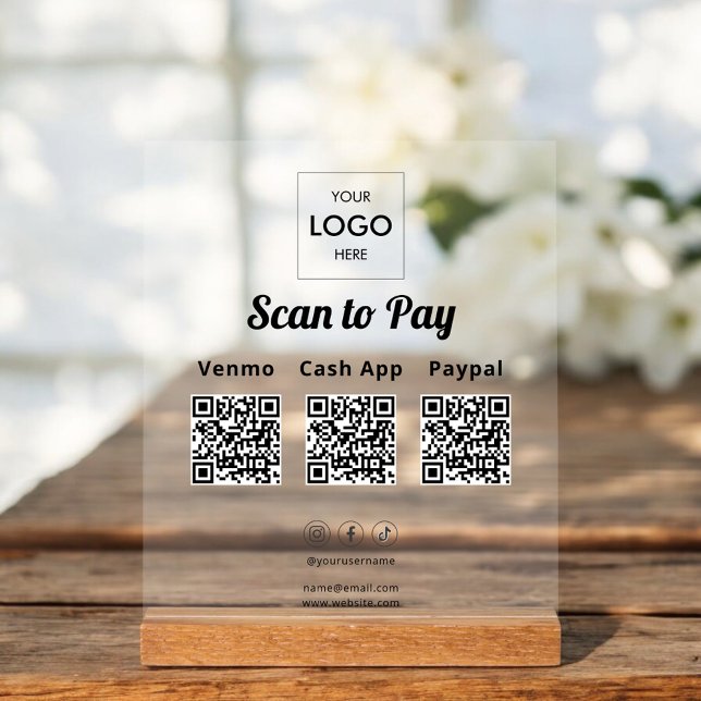 Contactless Payment QR Code Business Logo Acrylic Sign (Creator Uploaded)