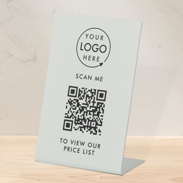 Contactless Price List | Gray Business Logo QR Pedestal Sign (Creator Uploaded)