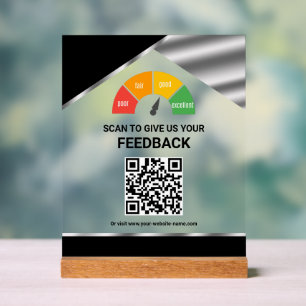 Contactless QR Code Customer Feedback Black Acrylic Sign