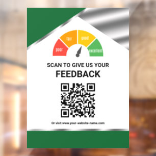 Contactless QR Code Customer Feedback Green Window Cling