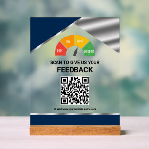 Contactless QR Code Customer Feedback Navy Blue Acrylic Sign