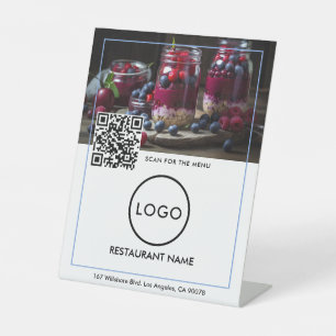 Contactless QR Code Menu Logo Black Modern Pedestal Sign