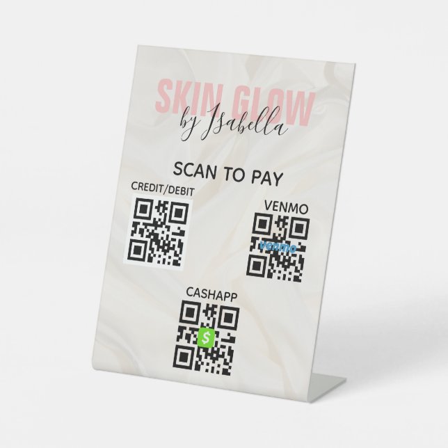Contactless QR Code Scan to Pay Pink   Pedestal Sign (Front)