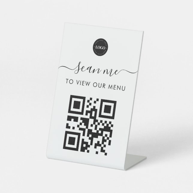 Contactless Scan Me Qr Code Menu & Logo Minimalist Pedestal Sign (Front)