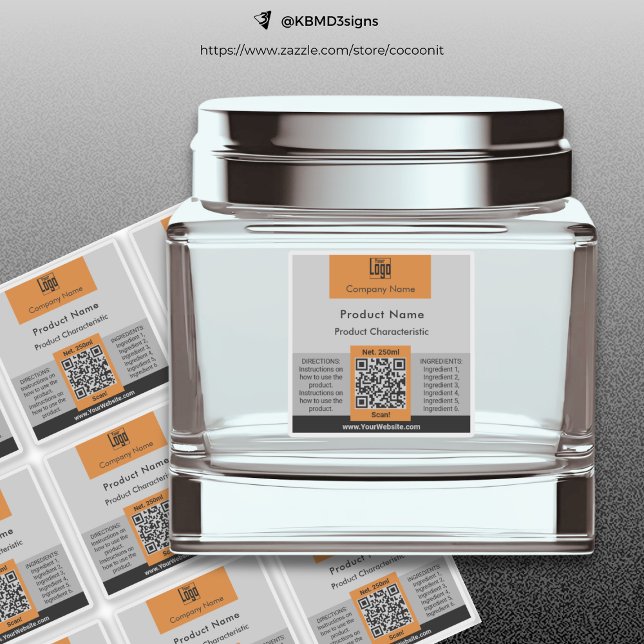 Container QR Code Grey Orange Square Product Label (Container QR Code Gray Orange Square Product Label)