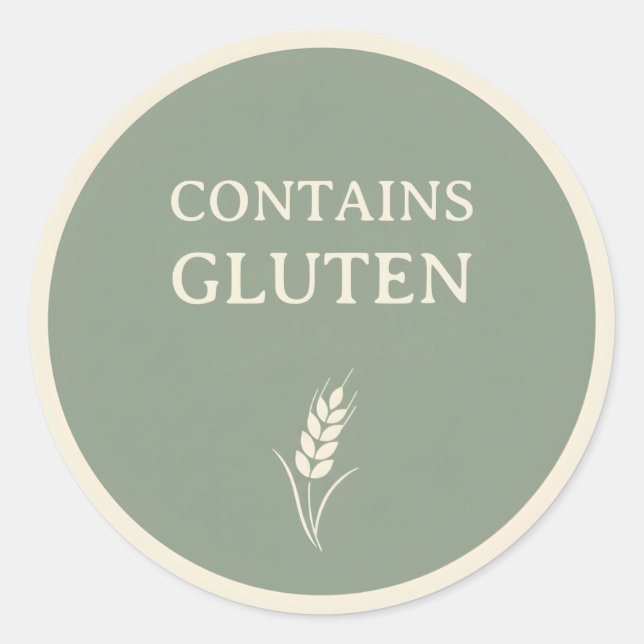 Contains Gluten – Sage Green Round Café Label (Front)