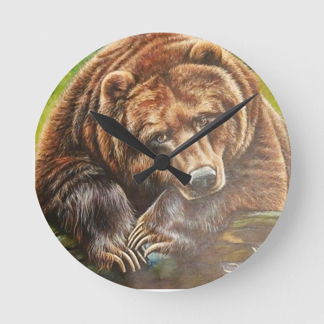 Contemplative Bear Round Clock (Front)