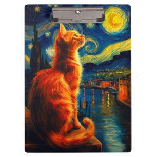 Contemplative Ginger Cat Starry Night Sky Clipboard