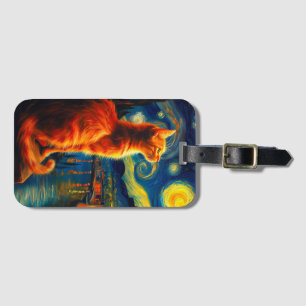 Contemplative Ginger Cat Starry Night Sky Luggage Tag