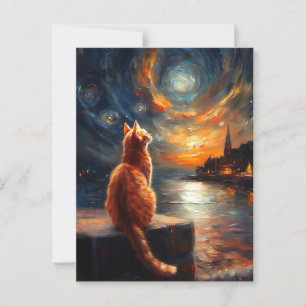Contemplative Ginger Cat Starry Night Sky Postcard