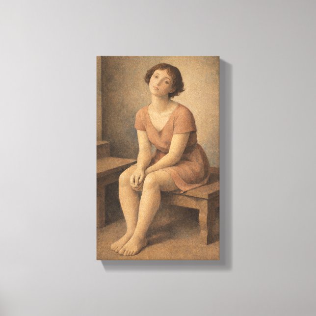 Contemplative girl on wooden bench canvas print (Front)