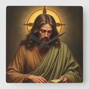 Contemplative Jesus with a Halo Wall Clock