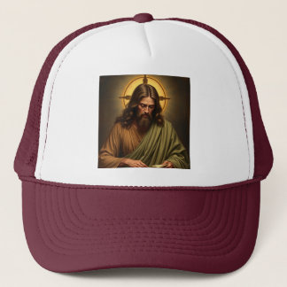 Contemplative Jesus with Halo Trucker Hat