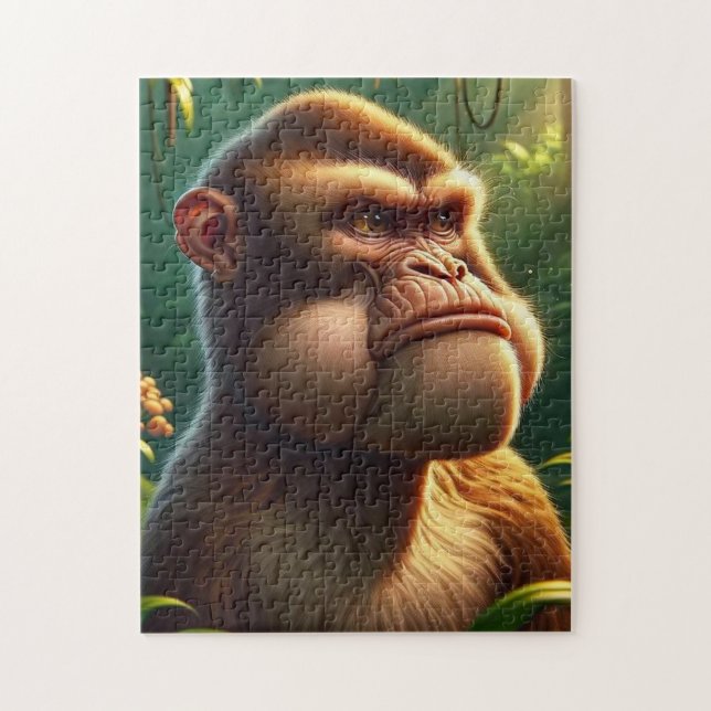 Contemplative Jungle Ape - Grumpy Cheeks Monkey Po Jigsaw Puzzle (Vertical)