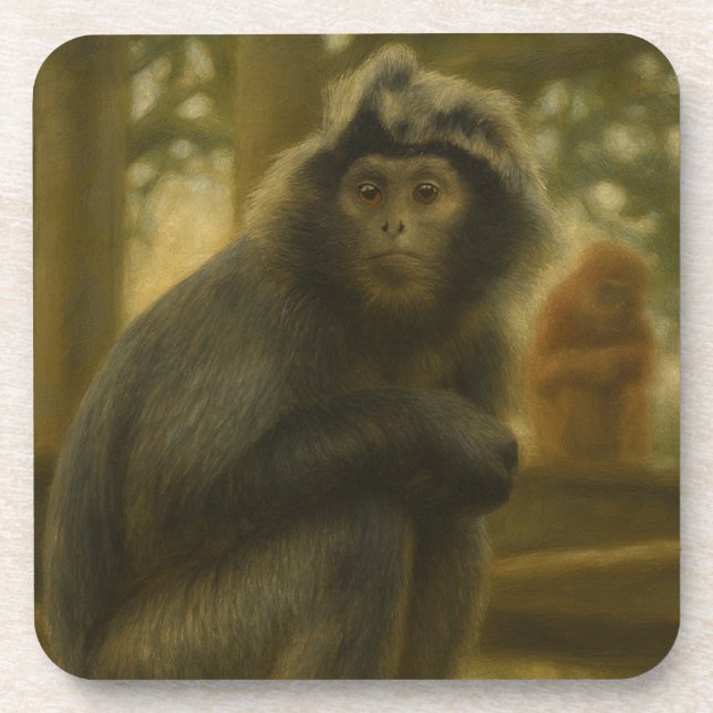 Contemplative Monkey – Serene Wildlife Art Coaster (Front)